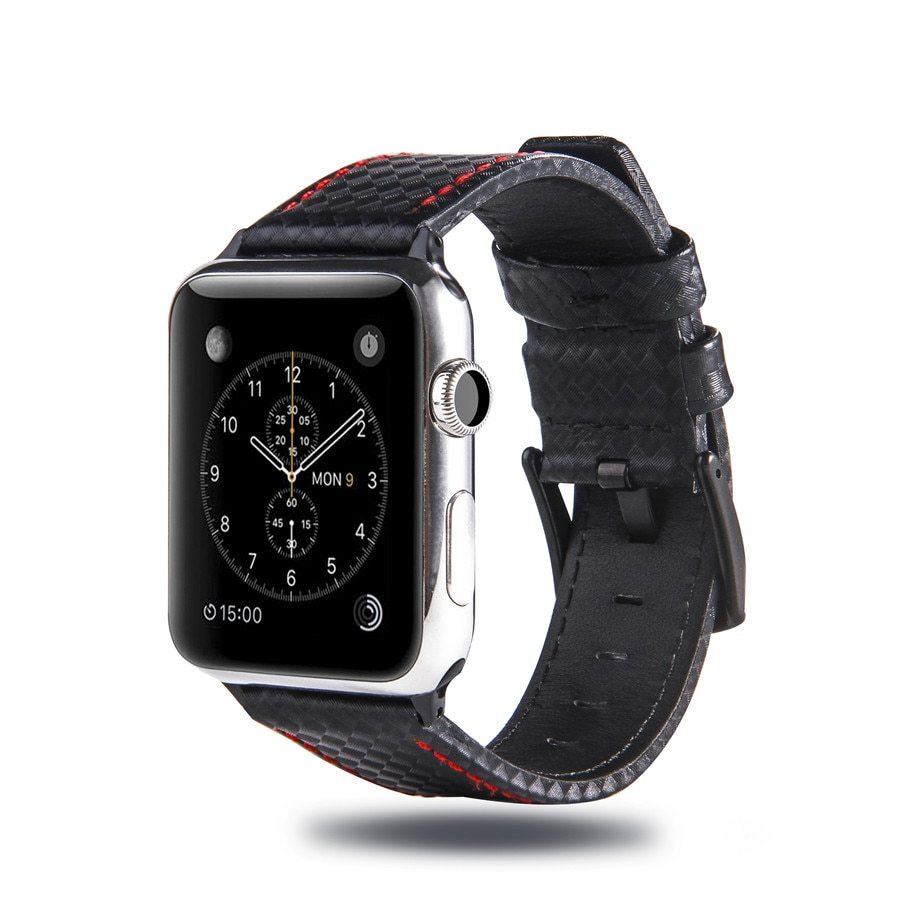 Carbon Fiber Leather Watch Strap Compatible with iPhone Models - Time to Be Fancy carbon fiber leather watch
