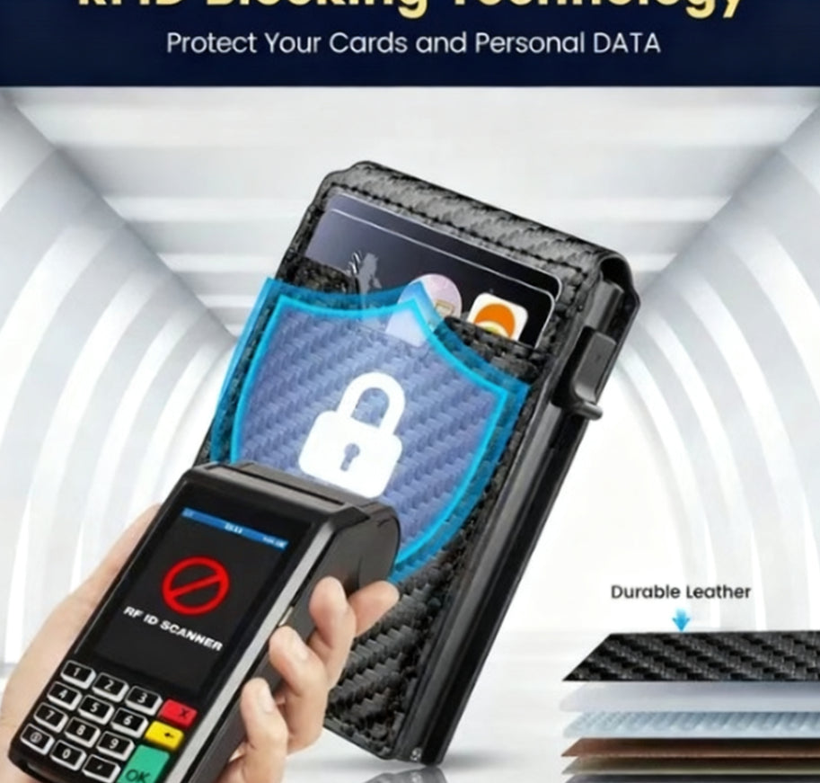 Carbon Fiber Pattern Slim PU Wallet RFID Blocking Money Clip for Men and Women