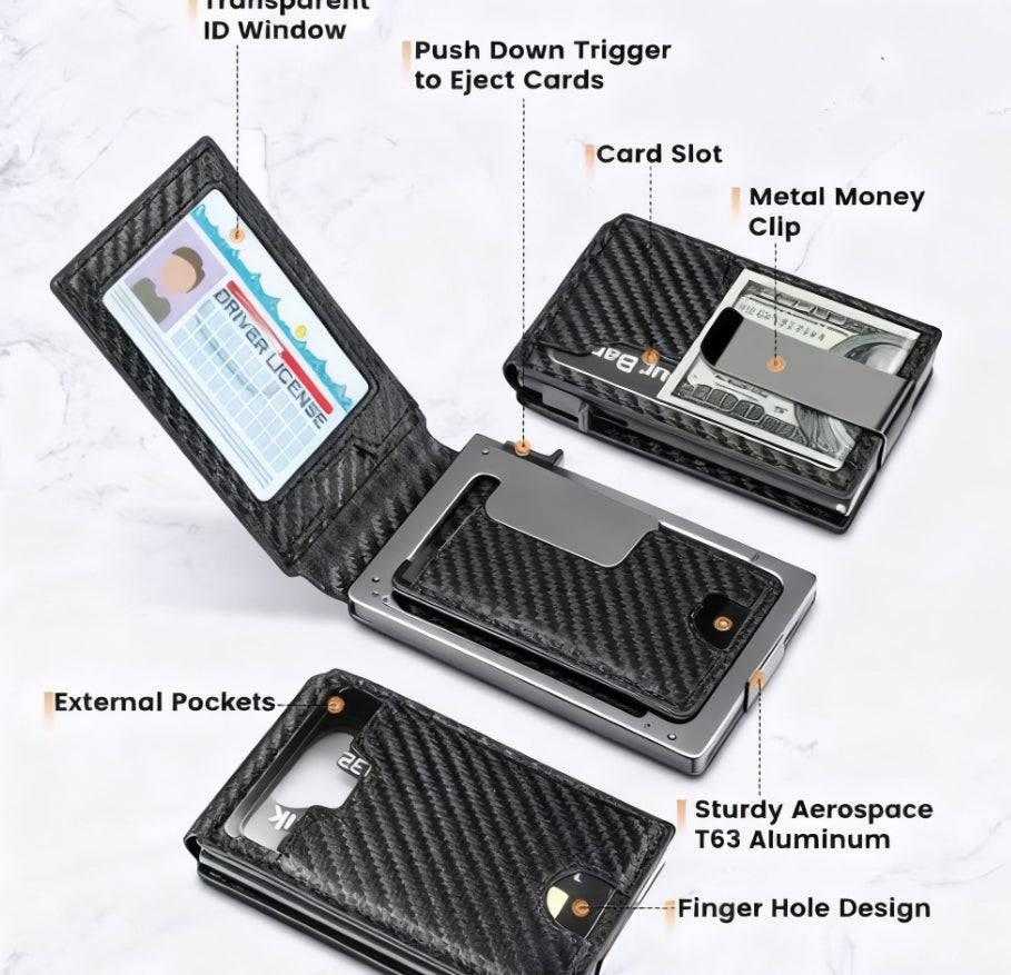 Carbon Fiber Pattern Slim PU Wallet RFID Blocking Money Clip for Men and Women