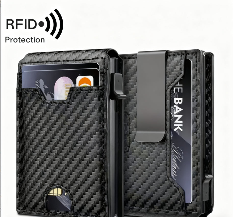 Carbon Fiber Pattern Slim PU Wallet RFID Blocking Money Clip for Men and Women