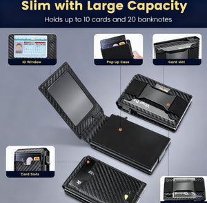 Carbon Fiber Pattern Slim PU Wallet RFID Blocking Money Clip for Men and Women