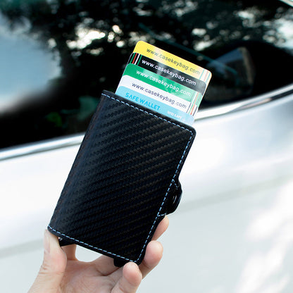 Carbon Fiber Plaid Card Holder with Secret Compartments for United States and CHF - Zipper Wallet: Your Black Leather