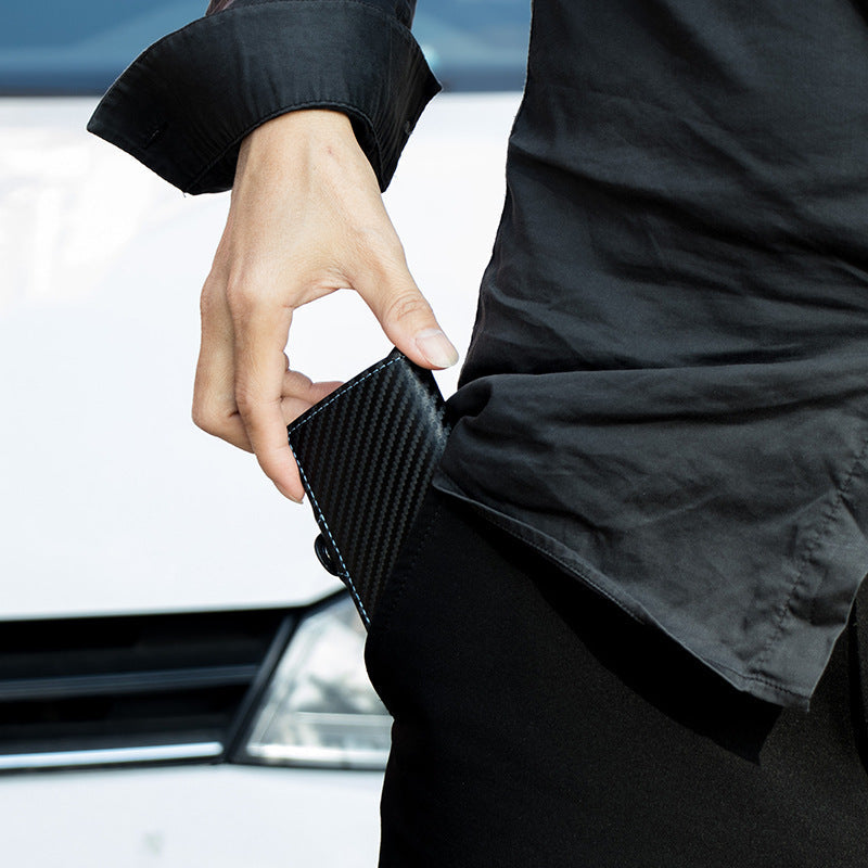 Carbon Fiber Plaid Card Holder with Secret Compartments for United States and CHF - Zipper Wallet: Your Black Leather