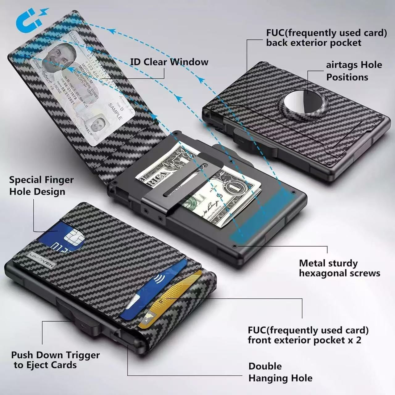 Carbon Fiber RFID Blocking Wallet Anti-Theft Slim Bifold for Men and Women - carbon fiber