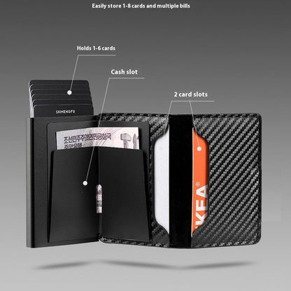 Carbon Fiber RFID Blocking Wallet Slim Bifold Mens Leather Card Holder