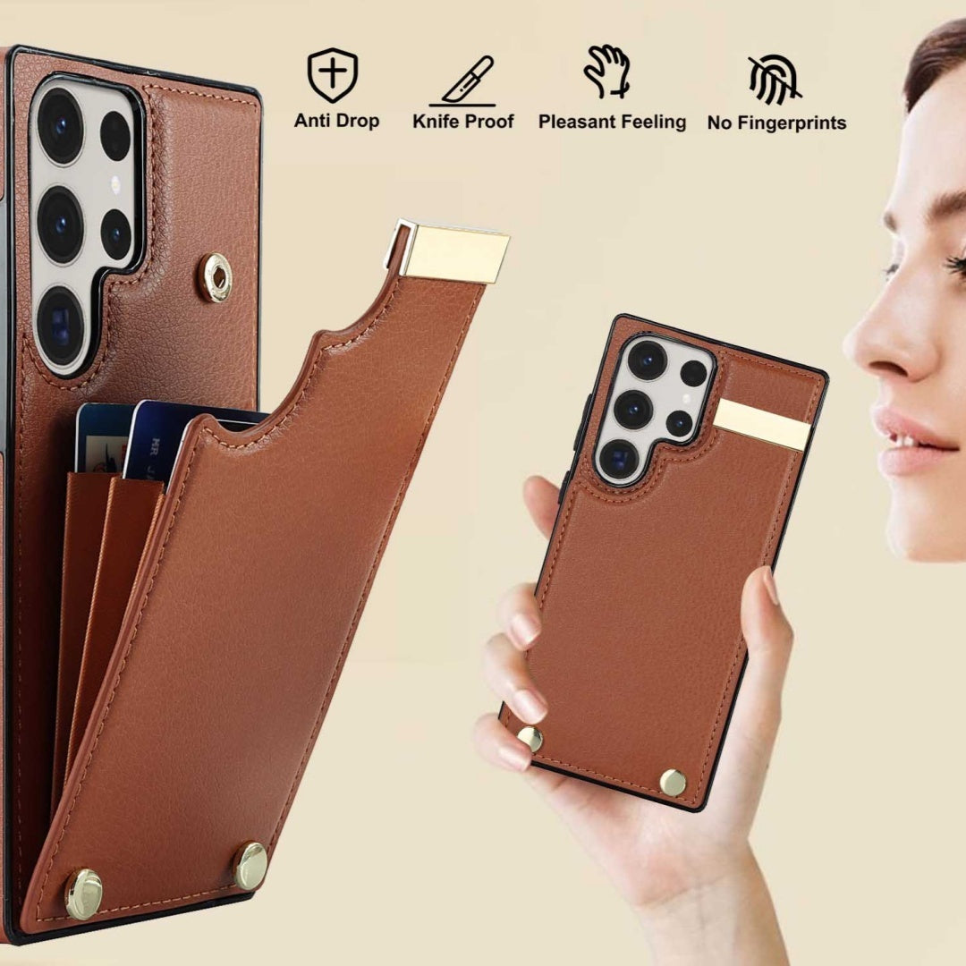 Leather phone case with card hardware organ for Samsung anti-fall protection - Card Hardware Organ Phone Case leather