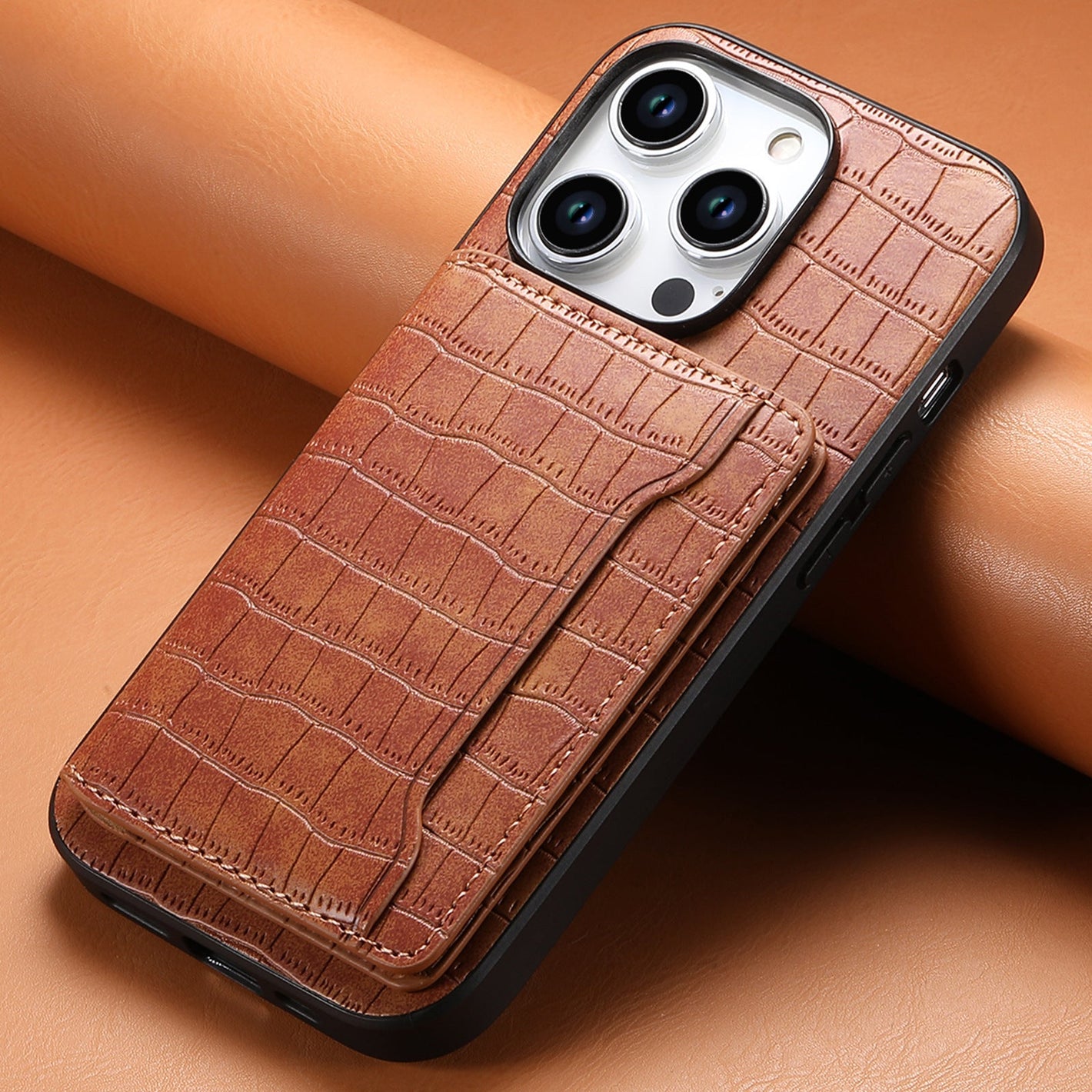 Pattern Leather Case for Cards with Magnetic Suction and Card Slot Design - card pattern leather case