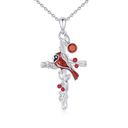 Cardinal Cross Necklace Birthstone Necklace Jewelry Gift - Birds of a Feather Flaunt Birthstones Together