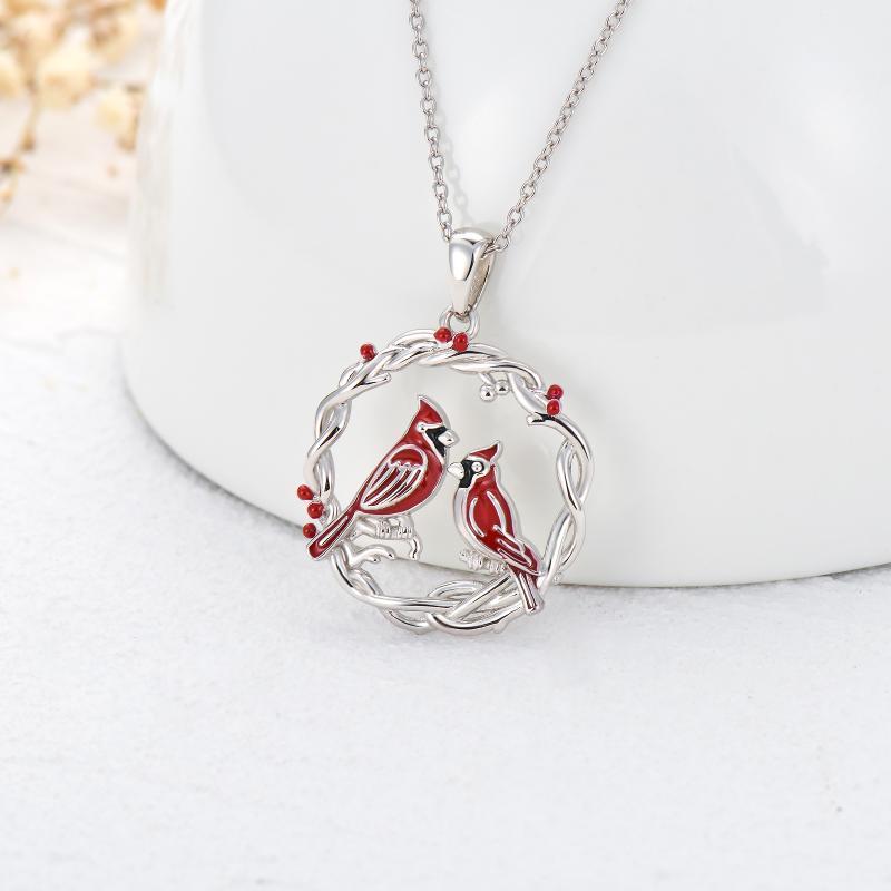 Cardinal Tree Of Life Necklace in White Gold Plated Sterling Sliver - Cardinal Tree Of Life Necklace in White Gold