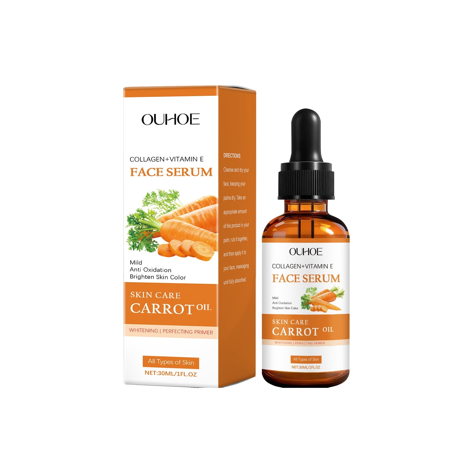 Carrot Extract Vitamin E Collagen Face Serum for Brightening and Hydration