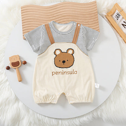 Cartoon Bear Print Baby Short Sleeve Rompers - Cartoon Bear Print Short Sleeve Baby Romper