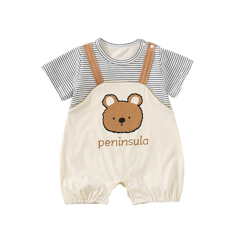 Cartoon Bear Print Baby Short Sleeve Rompers - Cartoon Bear Print Short Sleeve Baby Romper