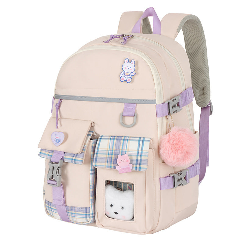 Cartoon Cute And Lightweight Burden-reducing Student Schoolbag - Soft and Silly Hairy Ball Tuition Bag for Students