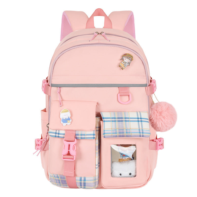 Cartoon Cute And Lightweight Burden-reducing Student Schoolbag - Soft and Silly Hairy Ball Tuition Bag for Students