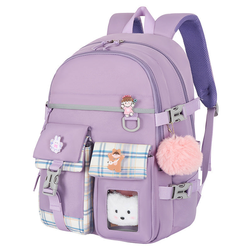 Cartoon Cute And Lightweight Burden-reducing Student Schoolbag - Soft and Silly Hairy Ball Tuition Bag for Students