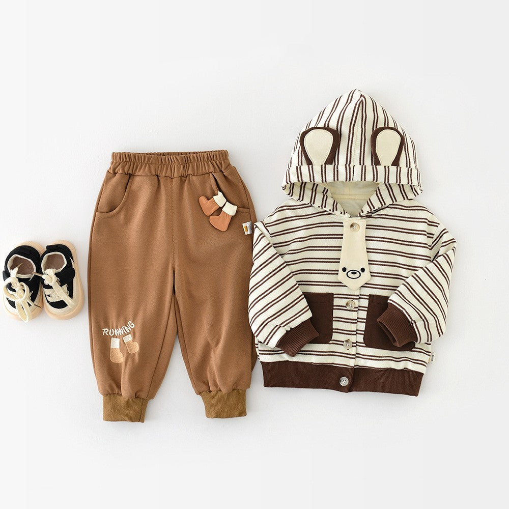 Cartoon Striped Cotton Autumn Coat for Male with Long Sleeves - Teleplus autumn coat male cartoon