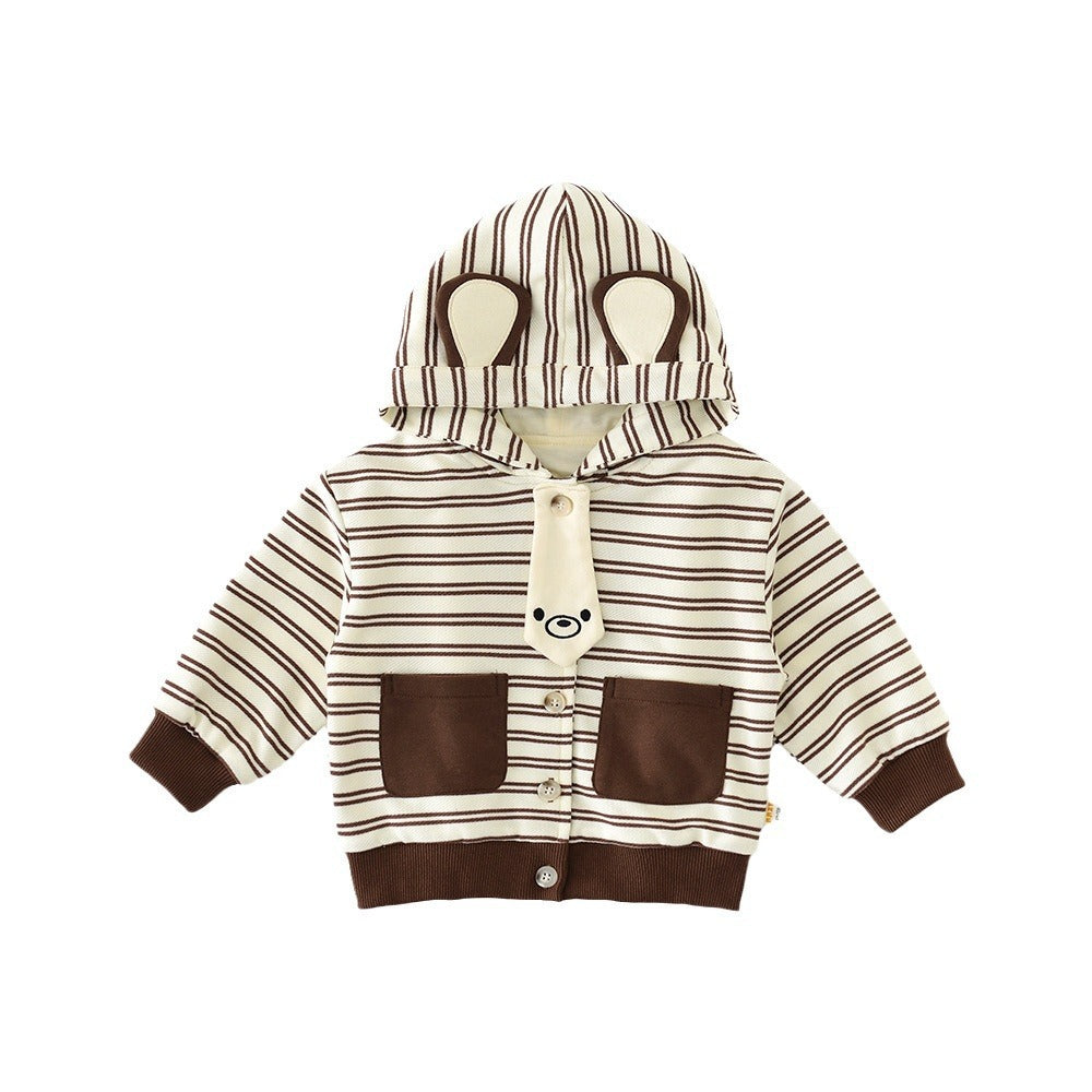 Cartoon Striped Cotton Autumn Coat for Male with Long Sleeves - Teleplus autumn coat male cartoon