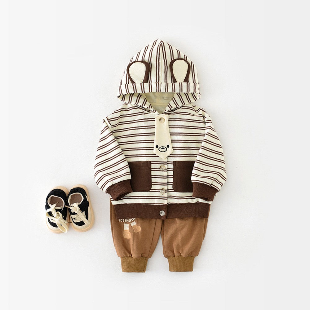 Cartoon Striped Cotton Autumn Coat for Male with Long Sleeves - Teleplus autumn coat male cartoon