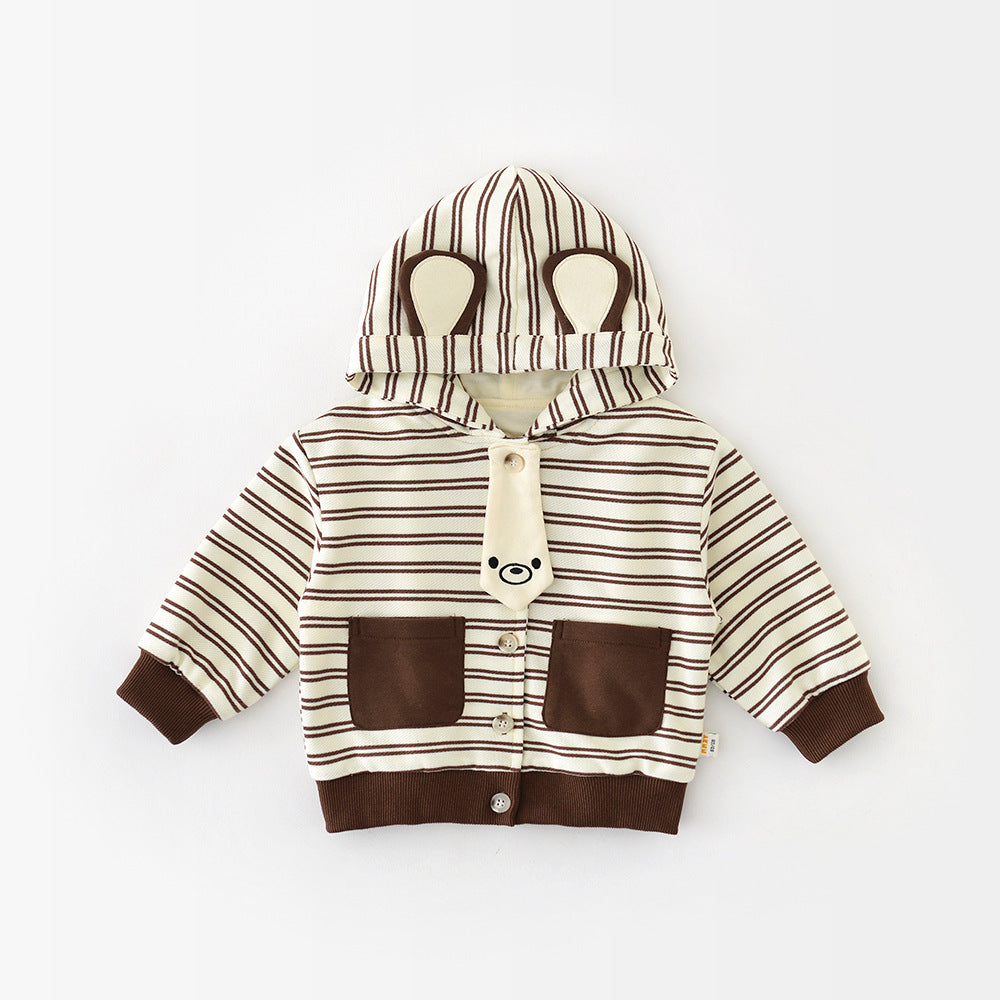 Cartoon Striped Cotton Autumn Coat for Male with Long Sleeves - Teleplus autumn coat male cartoon