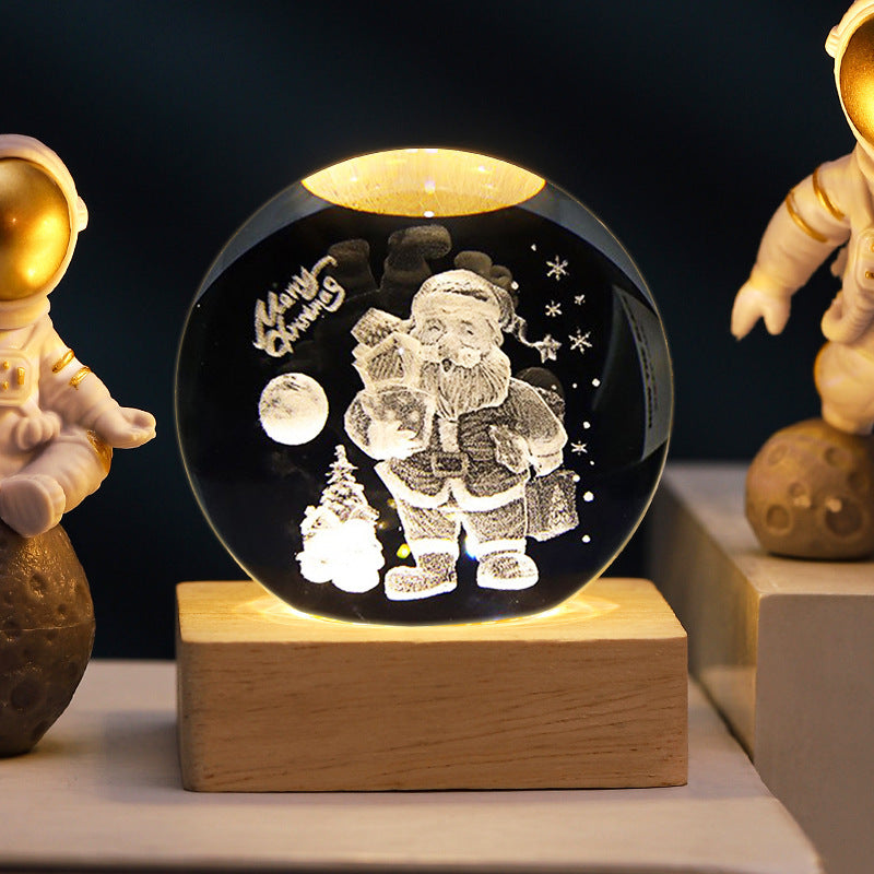 Carved 3D Crystal Square Ball Light Desktop Decoration with USB Power - Teleplus carved 3d crystal ball square light