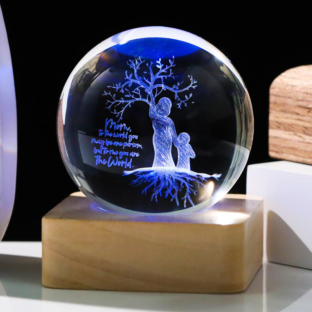 Carved 3D Crystal Square Ball Light Desktop Decoration with USB Power - Teleplus carved 3d crystal ball square light