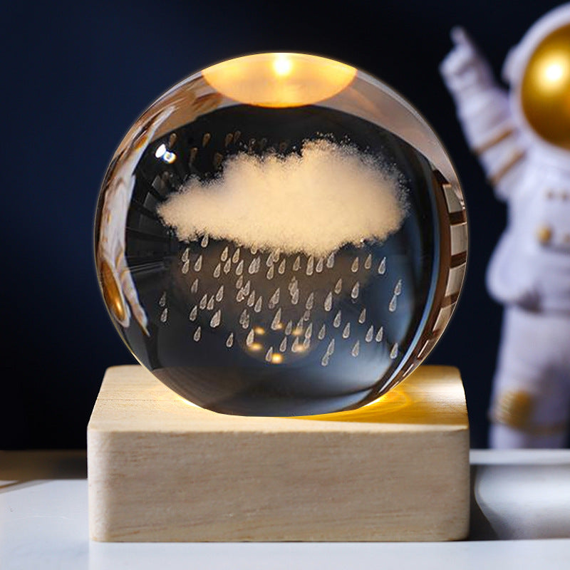 Carved 3D Crystal Square Ball Light Desktop Decoration with USB Power - Teleplus carved 3d crystal ball square light