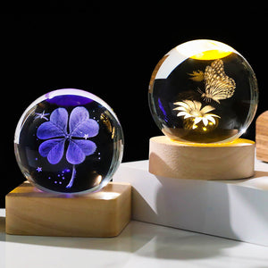 Carved 3D Crystal Square Ball Light Desktop Decoration with USB Power - Teleplus carved 3d crystal ball square light