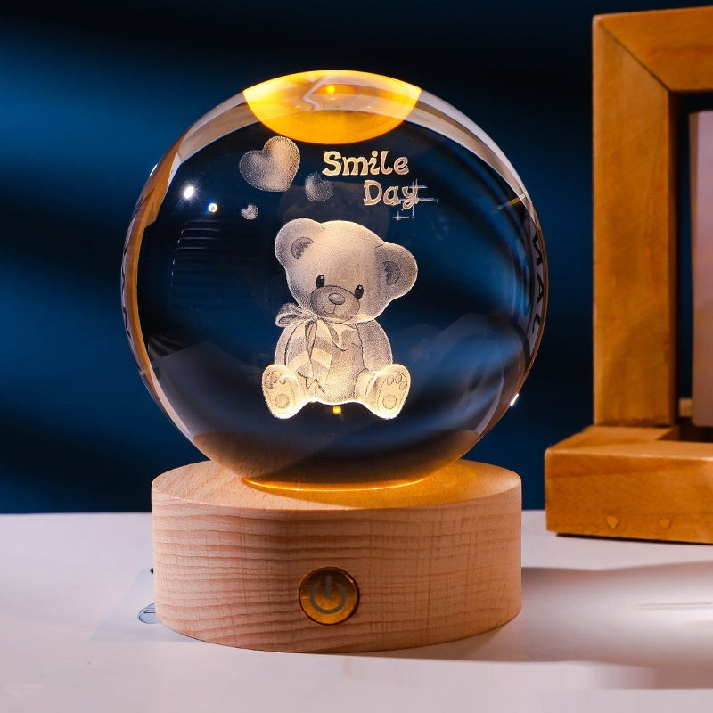 Carved Crystal Ball Small Night Lamp with Surface Polishing Material - for Cozy Decor carved crystal ball small night