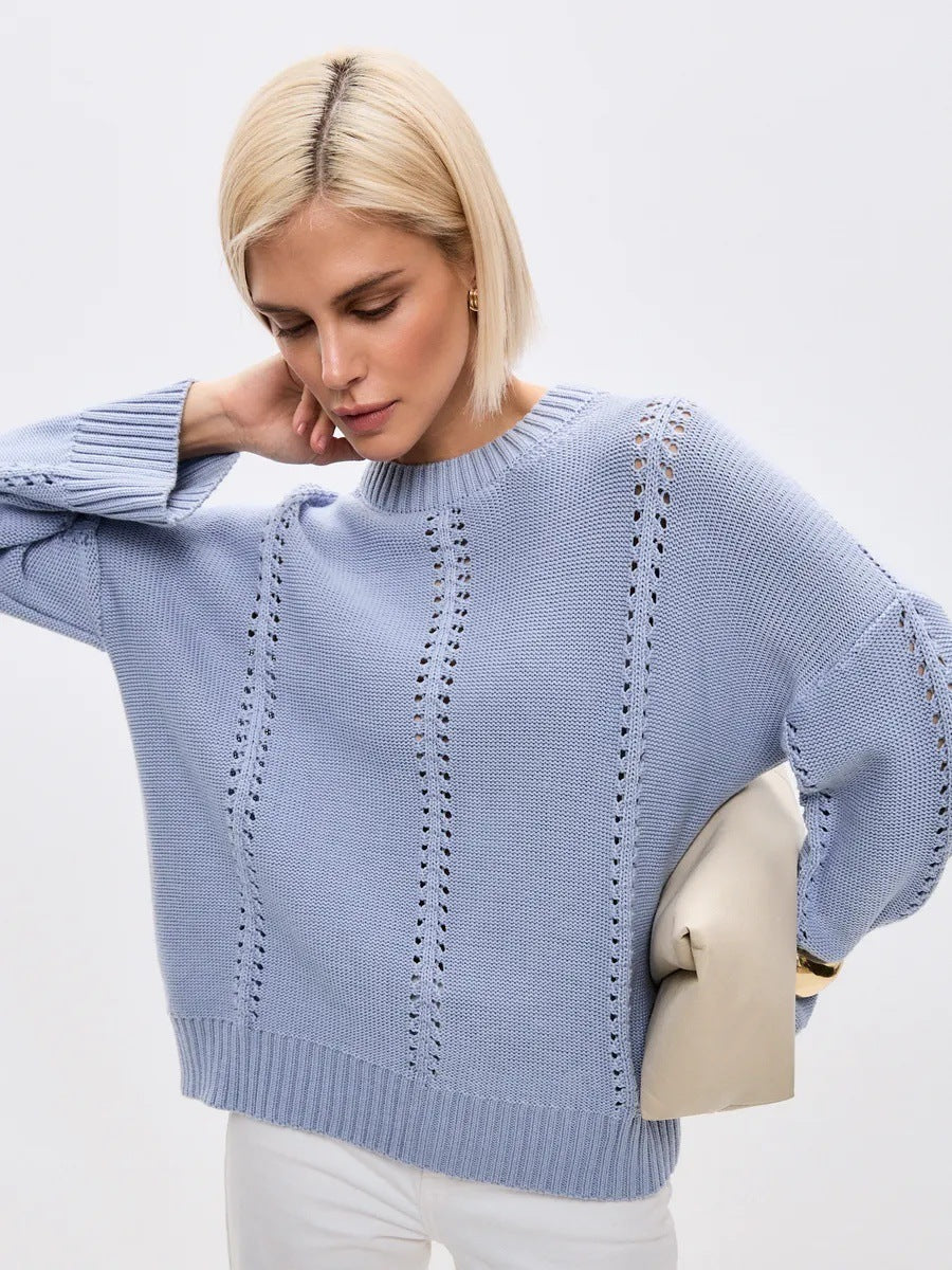 Cashmere Acrylic Pullover Sweater for Women in Milky White Gray Blue Green - Teleplus