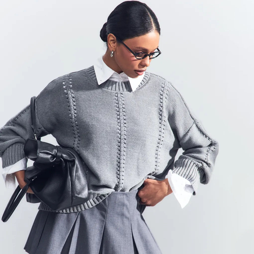 Cashmere Acrylic Pullover Sweater for Women in Milky White Gray Blue Green - Teleplus