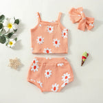 Casual Clothes Suspender Flower Top Shorts Headscarf Three-piece Set - Stylish Little Buds in Casual Clothes