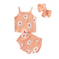 Casual Clothes Suspender Flower Top Shorts Headscarf Three-piece Set - Stylish Little Buds in Casual Clothes