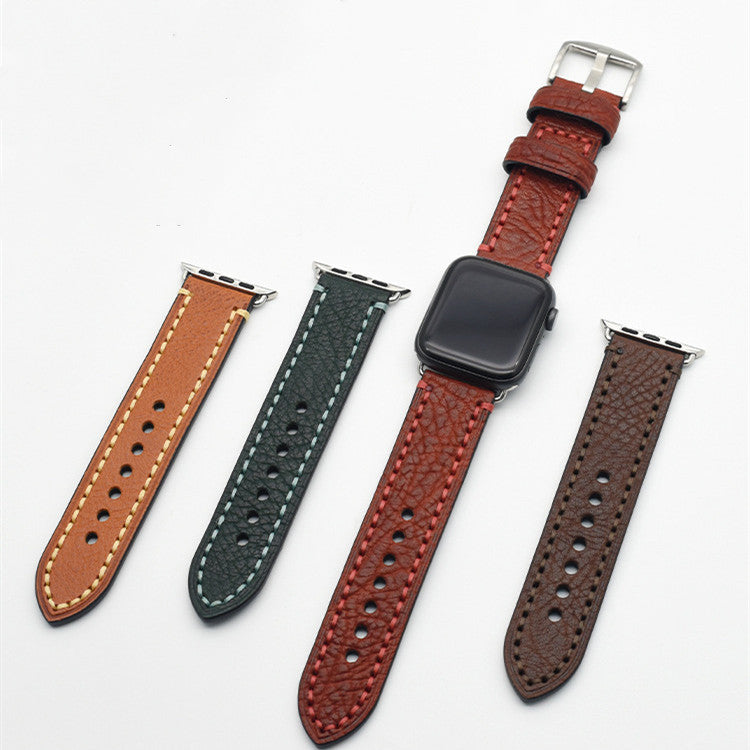 Leather Watch Strap with Black Steel Buckle and Button in Multiple Colors - Casual Cow K009S cow leather watch strap