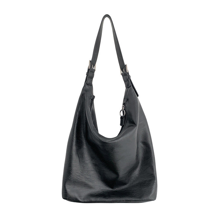 Casual Soft Leather Tote with Polyester Lining and Dumpling Shape Design - Teleplus fashion casual soft leather tote