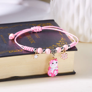 Cute Fashion Pendant Woven Cat Bracelet with Electroplating Treatment - Women’s Jewelry cute fashion pendant woven cat