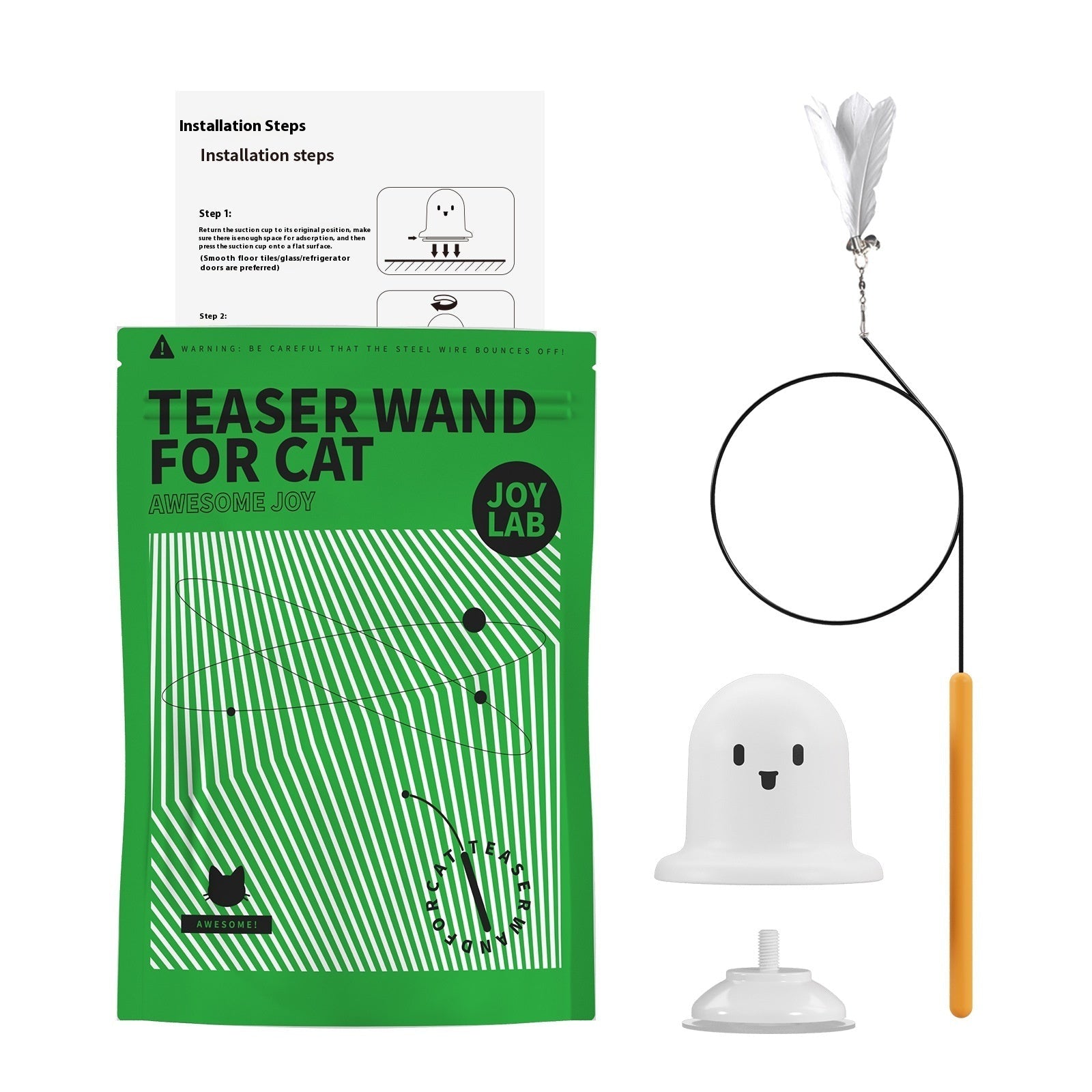 Cat Teaser Toy with Feathers Fresh Green Ziplock Packaging for Interactive Play - Teleplus cat teaser