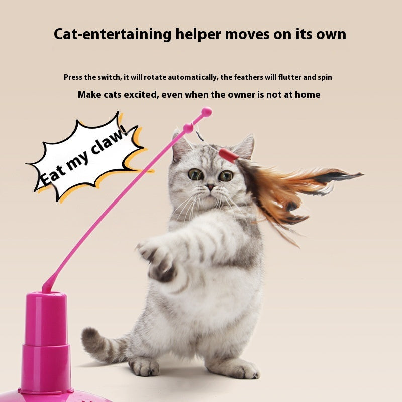 Cat Teaser Wand Pink Fly Rotator Interactive Toy for Cats - Teleplus cat teaser