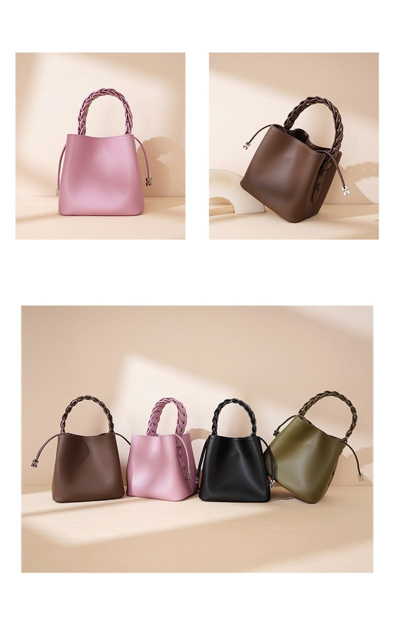 Cowhide Cross Body Bucket Bag med bomullsforfôr og åpen lomme medium størrelse