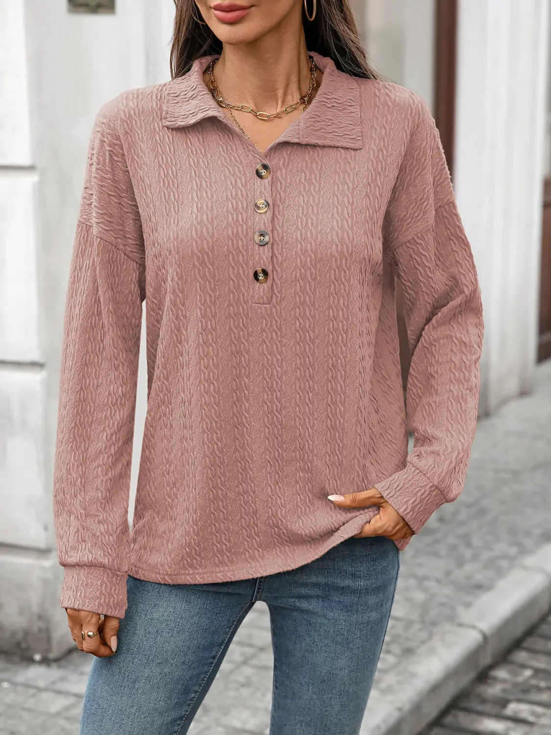 Luźna guzika pullover bluzka dla kobiet wygodna top roboczy