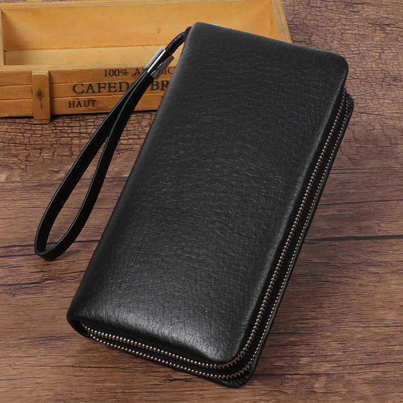 Men’s Ostrich Grain Long Wallet Zipper Handbag - Ostrich Grain Wallet for Small Size Fashionistas