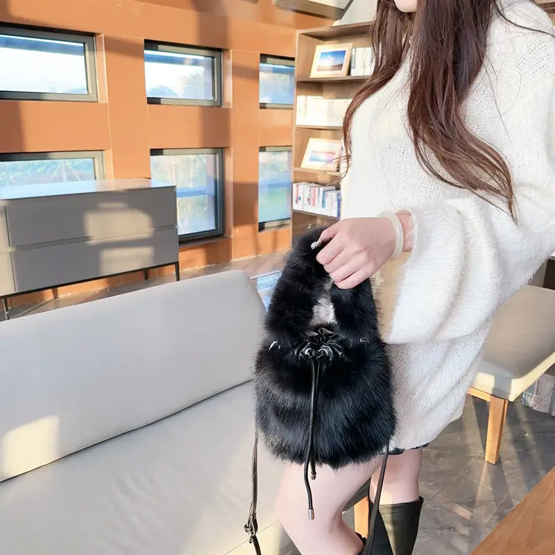 Furry Crossbody Bag Portable Bucket Suitcase with Soft Plush Material