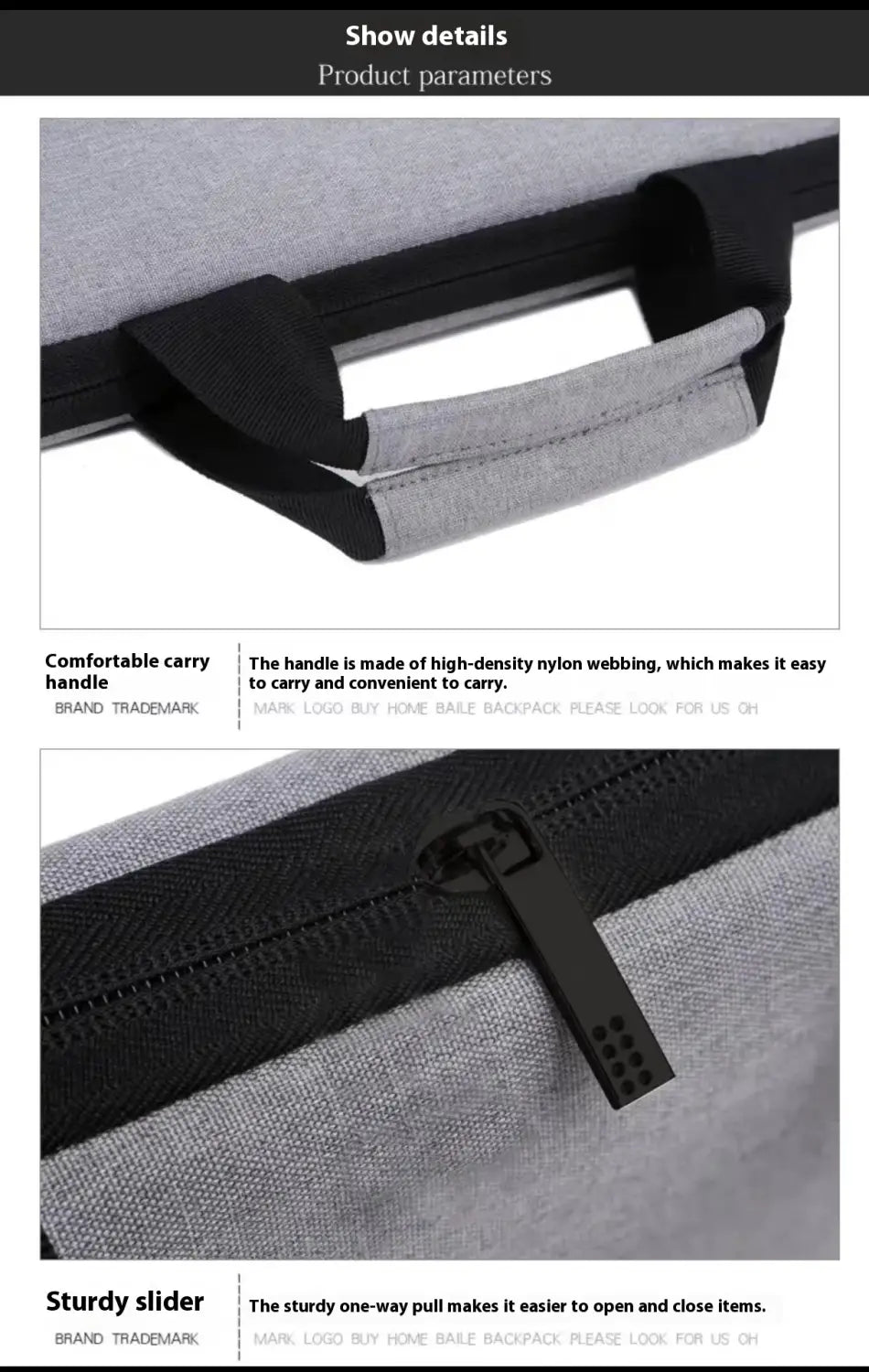 Gray Oxford Laptop Bag with Breathable Polyester Lining and Sewing Thread