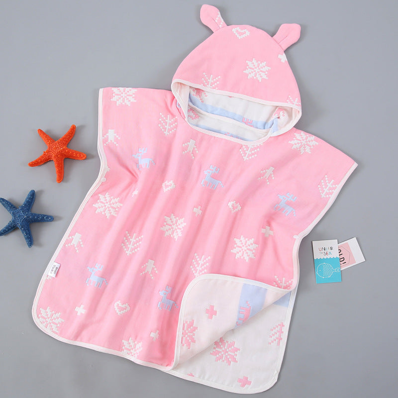 Children’s Bath Towel Cape With Cap Pure Cotton Gauze