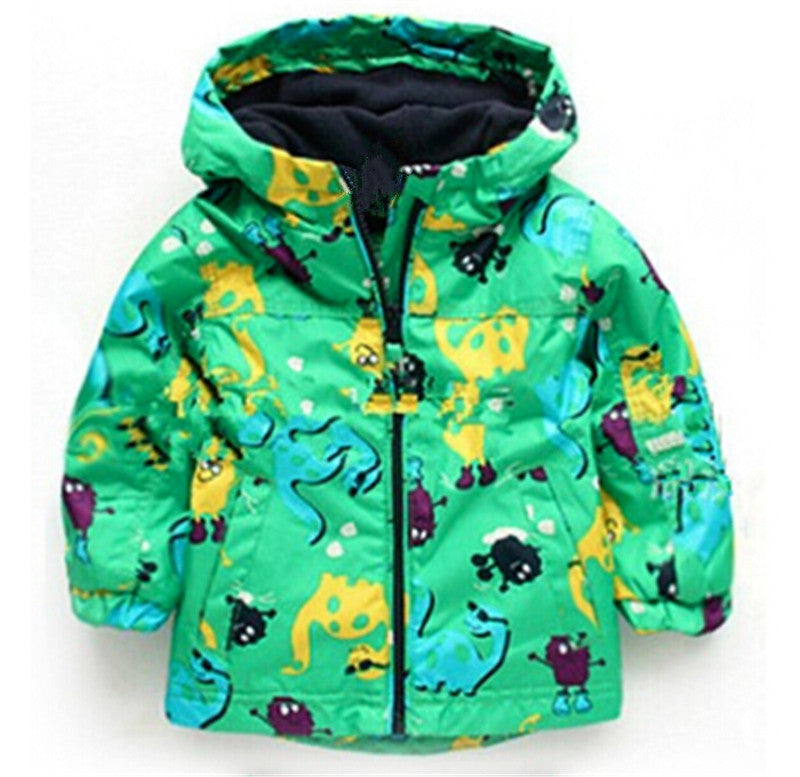 Boy’s Cute Dinosaur Windproof And Rainproof Jacket Children’s Hooded Jacket