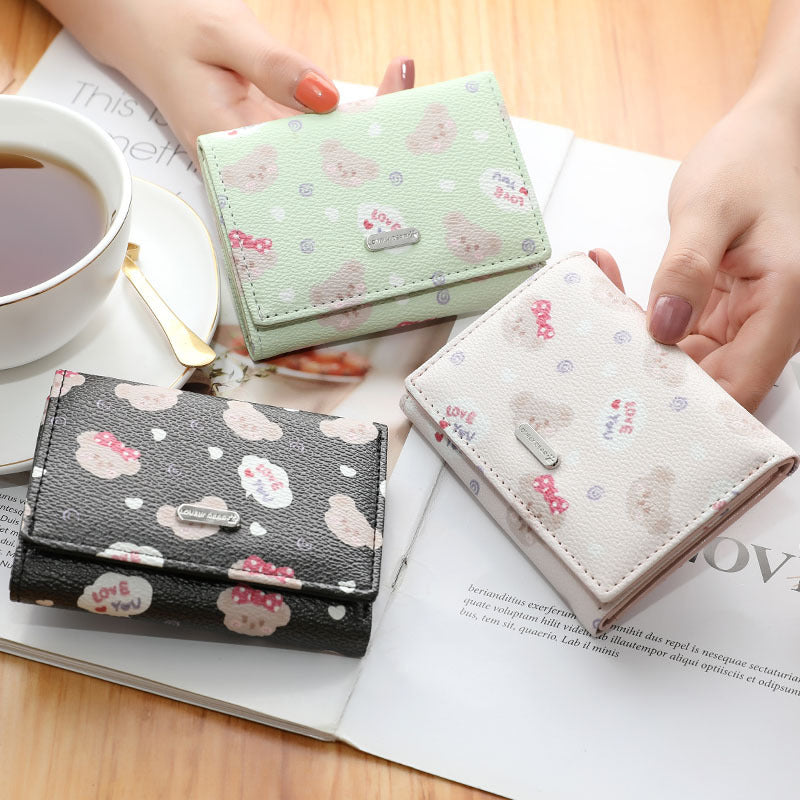 Women’s Fashion Pointed Small Bear Print Student Wallet - Bear-y Cute Wallet for Trendsetting Students