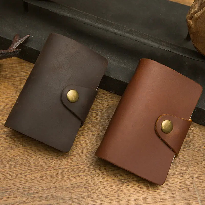 Dark Brown Cowhide Card Holder with Open Design for Wallets