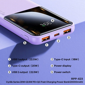 Cele 20W 225W Two-way Fast Charging Mobile Power Supply - Cele 20W 225W Dual Two-Way Fast Charging Power Bank