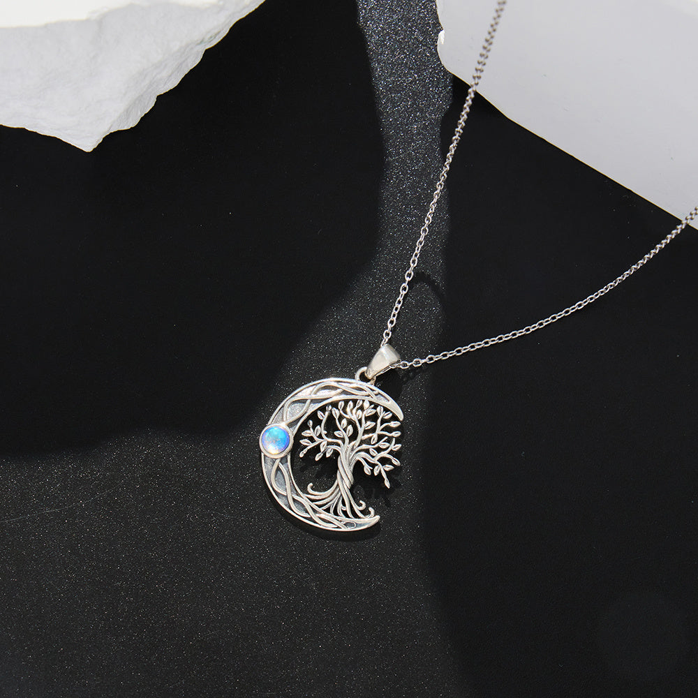 Celtic Knot Moon Tree of Life Necklace in Sterling Silver - Celtic Knot Moon Necklace for Life and Good Vibes