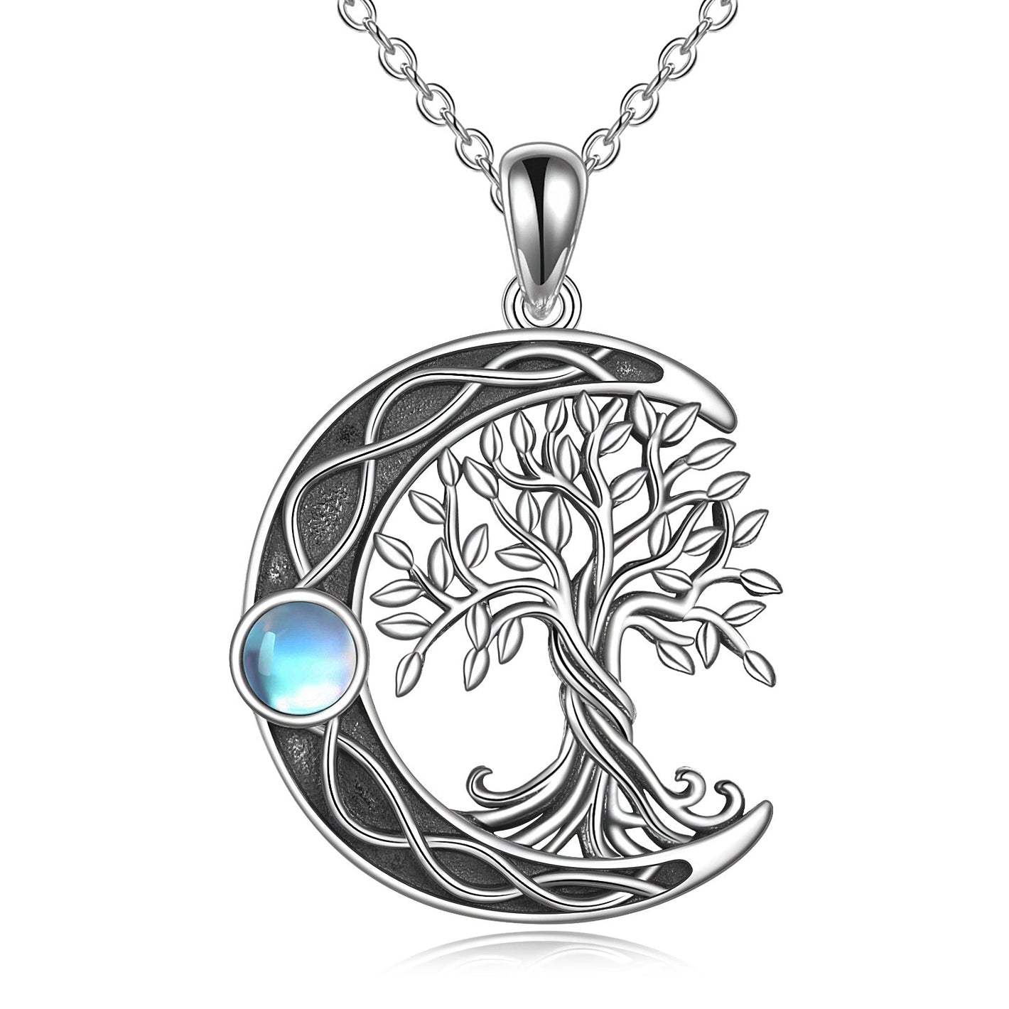 Celtic Knot Moon Necklace with Moonstone Tree of Life Symbol Growth - for and Good Vibes celtic knot moon