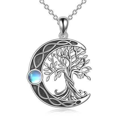 Celtic Knot Moon Tree of Life Necklace in Sterling Silver - Celtic Knot Moon Necklace for Life and Good Vibes